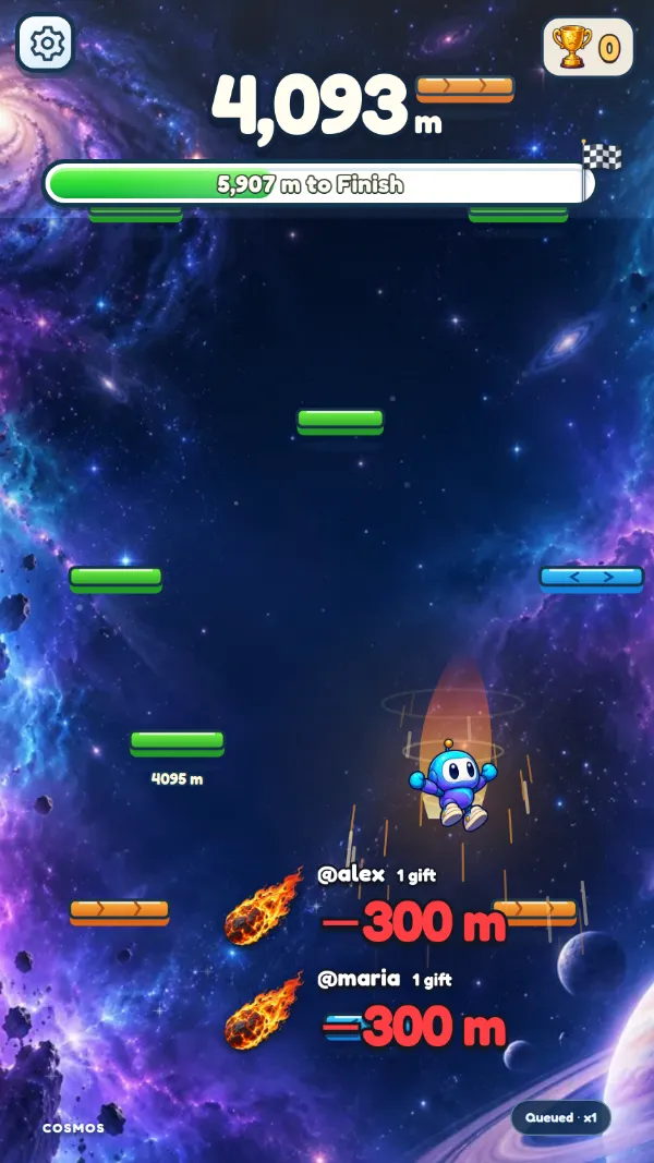 Two viewers drop meteors and knock the climber 300 meters down.