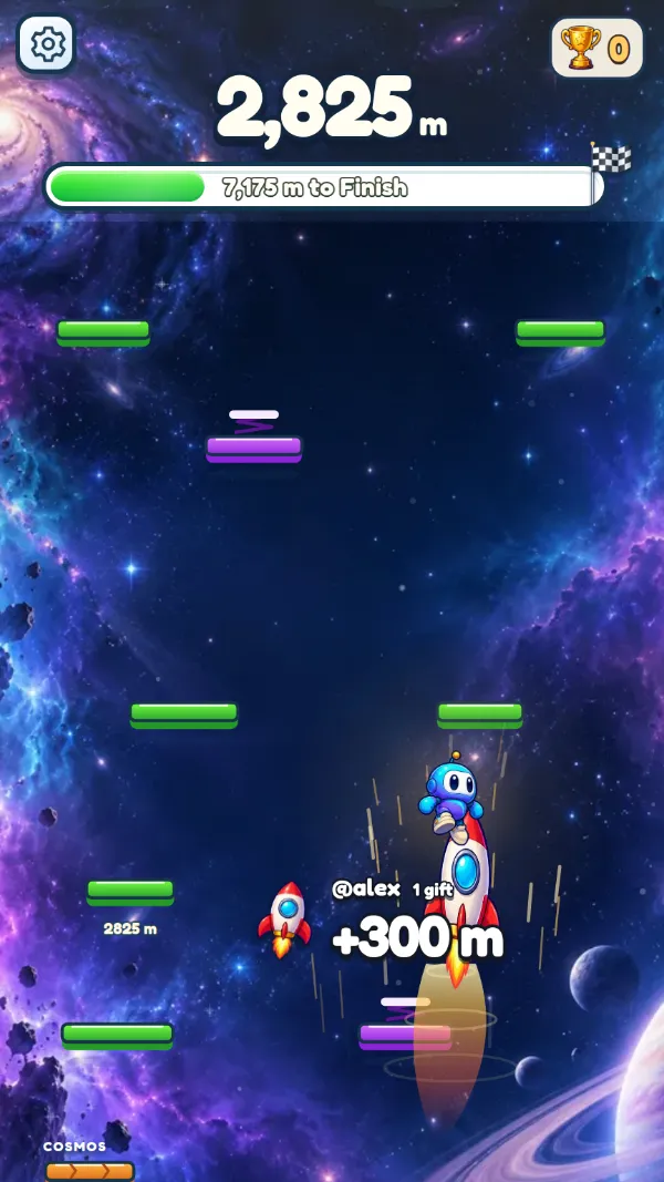 A viewer sends a rocket and the climber shoots up 300 meters.